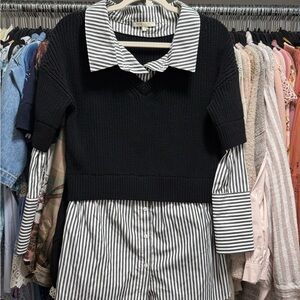 Maje Black and White Striped Knit Top